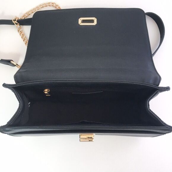 Badgley Mischka Crossbody Purse Bag Black Quilted Gold Studs Chain Faux Leather - Picture 7 of 10